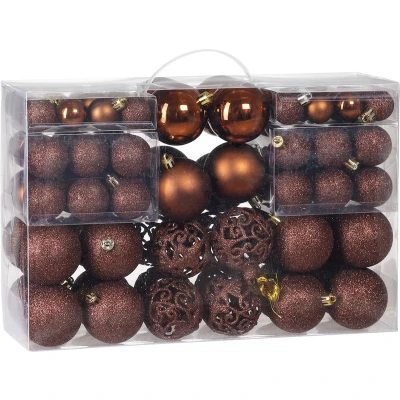Afbeelding van Casaria Kerstballen 100 er Set Mat Glanzend Ø 3 4 6 cm Koper Bruin