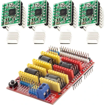 Afbeelding van AZDelivery CNC Schild V3 Bundel met 4 stuks A4988 Driver Stappenmotor Koellichaam compatibel Arduino