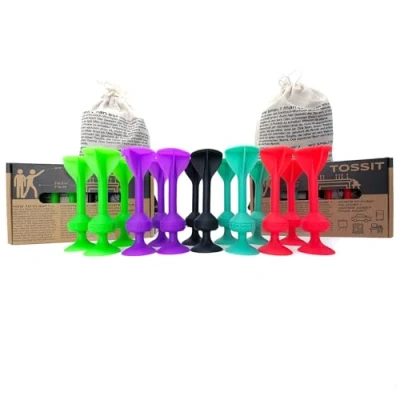 Afbeelding van TOSSIT Zuignap dartset, petanque voor binnen en buiten, vloer muur, van sterke duurzame siliconen, 2 sets, cyaanrood/violet/groen