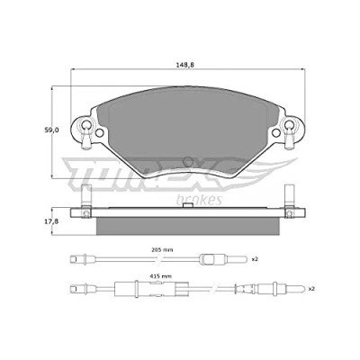 Afbeelding van TOMEX brakes TX 13 31 Remblokkenset Vooras Incl. slijtage waarschuwingscontact Met toebehoren CITROËN: C5 III Estate, I Hatchback, II Hatchback