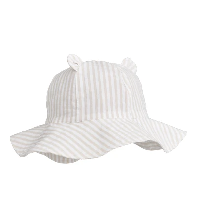 Afbeelding van Liewood JongensMeisjes Amelia Seersucker bucket hoed met streepprint in de kleur Beige, maat: 6 9 maanden