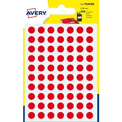 Afbeelding van Avery PSA08R ronde markeringsetiketten, diameter 8 mm, blister van 490 stuks, rood markeringsetiketten