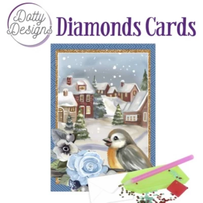 Afbeelding van Dotty Designs Diamond Cards Bird in a snowy Christmas village