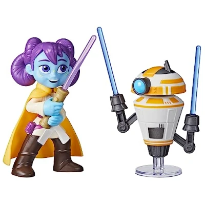 Afbeelding van Star Wars Young Jedi Adventures Pop Up Lightsaber Duel, Lelie Solay &amp; Training Droid Action figuren, 10 cm Schaal Toys