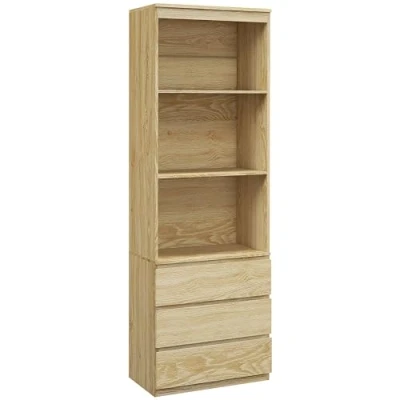 Afbeelding van HOMCOM Boekenkast, hoge kast, 180 cm, met 3 planken en laden van hout, 60 x 35 natuurlijk houteffect