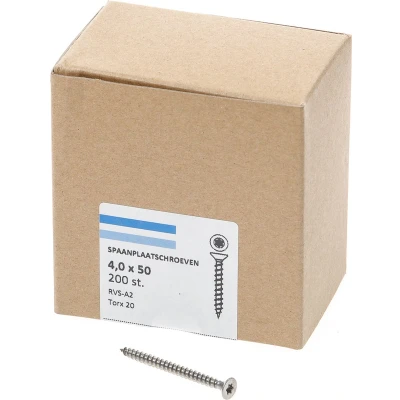 Afbeelding van Spaanplaatschroef RVS 4,0 x 50 mm, Torx20 (200 stuks)