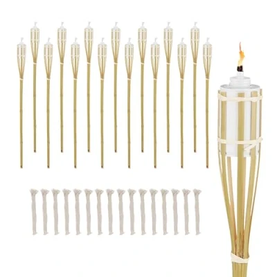 Afbeelding van Relaxdays tuinfakkels op olie set van 16 bamboe 90 cm reservelonten