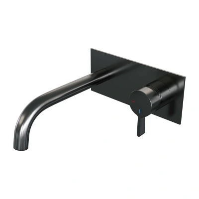 Afbeelding van Brauer gunmetal Edition Wastafelmengkraan inbouw gebogen uitloop links hendel middel dik afdekplaat model E 1 PVD geborsteld