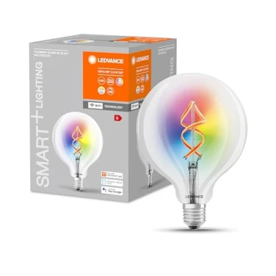 Image de LEDVANCE Lampe LED intelligente avec Wifi E27 couleurs RVB changeantes forme de globe filament coloré comme lumière d&#039;ambiance remplacement des ampoules 60 W contrôlable Alexa Google}