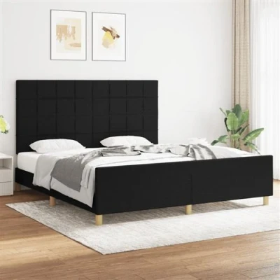 Afbeelding van vidaXL Bedframe met hoofdeinde stof zwart 180x200 cm