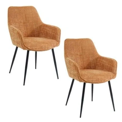 Afbeelding van Housecraft living Jez Eetkamerstoelen met armleuning Oranje Set van 2