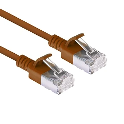 Afbeelding van ACT Bruine 5 meter LSZH U/FTP CAT6A datacenter slimline patchkabel snagless met RJ45 connectoren (U/FTP, CAT6a, 5 m), Netwerkkabel