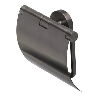 Afbeelding van Geesa brushed metal black toiletrolhouder met klep geborsteld zwart