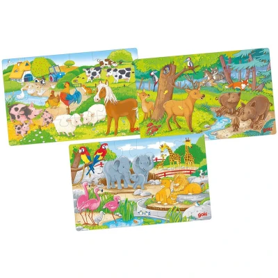 Afbeelding van Goki Houten Legpuzzel Dieren, Set van 3