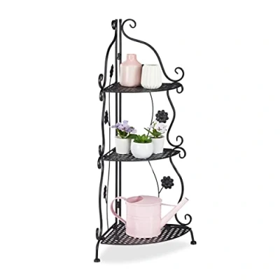 Afbeelding van Relaxdays plantenrek 4 etages metaal bloemenrek binnen plantentrap houtlook zwart