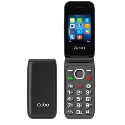 Afbeelding van Qubo mobiele telefoon voor senioren, hoog volume, SOS functie, snel bellen, flip grote telefoons, Pantalla 2,4 inch, contacten met foto&#039;s, zwart