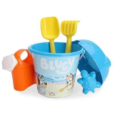 Afbeelding van Toyland® Bluey &amp; Bingo Set van 6 emmers en schoppen met gieter Zand waterspel Strandspeelgoed