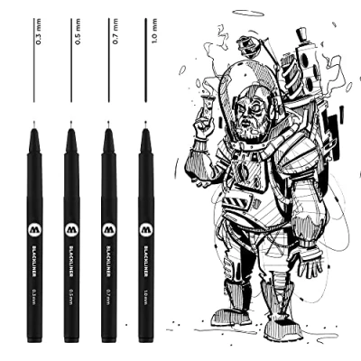 Afbeelding van Molotow Blackliner 4x marker set 2 Fineliner met 4 maten schetspennen