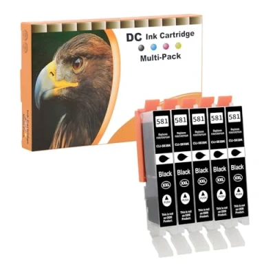 Afbeelding van D&amp;C Inktpatronen, 5 stuks, zwart, compatibel met Canon CLI 581 XXL, vervanging voor Pixma TR7550 TR8550 TS6150 TS6151 TS6250 TS6251 TS8150 TS8151 TS8152 TS8250 TS8251 TS8252 TS9150