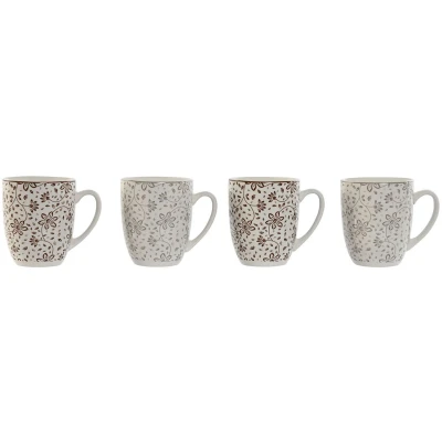 Afbeelding van Set van 4 mokken Home ESPRIT Bruin Beige Blommor 340 ml