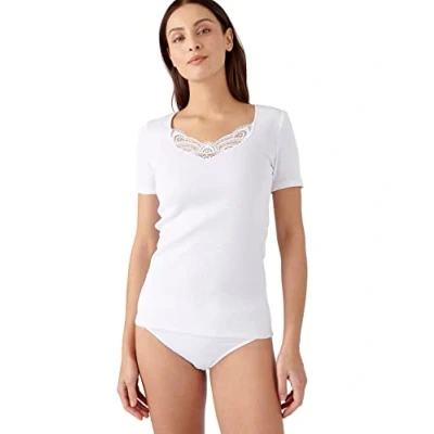 Afbeelding van Damart T shirt met korte mouwen fijn geribd guipure Thermolactyl Vrouwen Wit 46 48 (L)