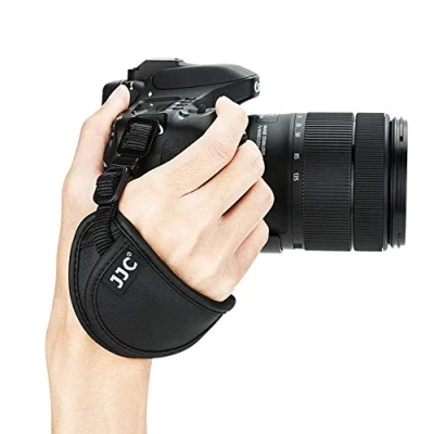 Afbeelding van JJC Microvezelleren polsband voor Nikon, Canon, Olympus, Sony, Fujifilm DSLR camera met Arca plaat, zwart, M, zwart.