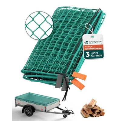 Afbeelding van CargoVA® Slim aanhangernet, met rubberen koord en markering van de hoeken, voor een perfecte zekering lading 1 x 2 m