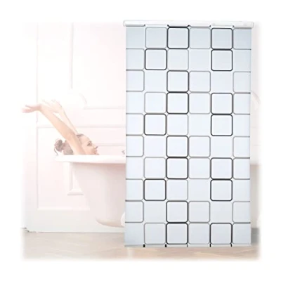 Afbeelding van relaxdays doucherolgordijn vierkant douchegordijn met rolsysteem retro design 120x240cm