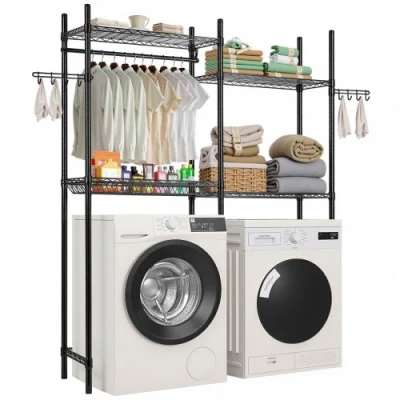 Image de VEVOR Étagère de rangement pour lave linge et sèche à 4 niveaux noir