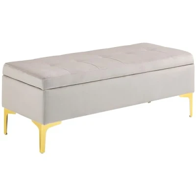 Afbeelding van HOMCOM Opbergbank, opbergkist, 2 in 1, gestoffeerde zitting, slaapkamerpoef van fluweel, metalen poten, 120 x 44 44,5 cm, grijs