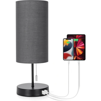 Afbeelding van Aigostar 13AS3 Bureaulamp 2 USB Oplaadpoorten Tafellamp Nachtlampje Met lampenkap E27 fitting Grijs excl. lichtbron