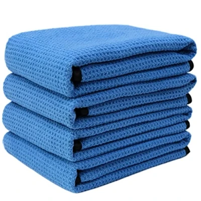 Afbeelding van POLYTE Elite Microvezel drooghanddoeken, set van 4 (40,6 x 61 cm, wafelpatroon, blauw)