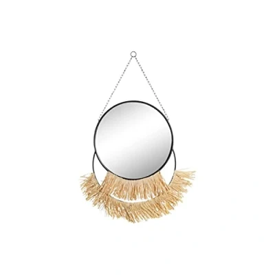 Afbeelding van Wandspiegel DKD Home Decor Natuurlijk Zwart Gouden Metaal Vezel Franjes (55 x 2,5 83 cm)