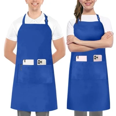 Afbeelding van Utopia Kitchen Set van 2 verstelbare slabbetjesschorten met zakken, water en oliebestendig, kookkoksschort voor vrouwen mannen, Blauw