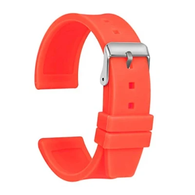 Afbeelding van ULLCHRO Hoogwaardige reservearmband van siliconen, waterdicht, flexibel, glad, 16,18 mm, 20, 22, 24, 26,28 rubber, met roestvrijstalen gesp, Oranje, Riem