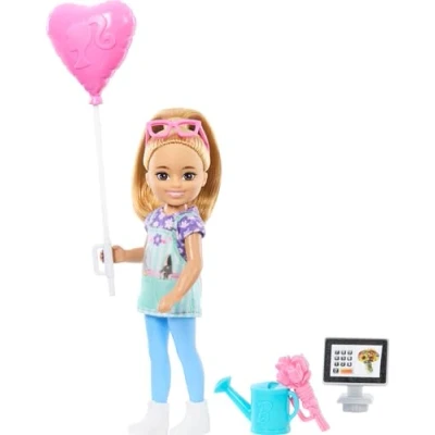 Afbeelding van Barbie Chelsea Can Be Bloemist met 5 stuks bloemenwinkel thema boeket en inscriptie