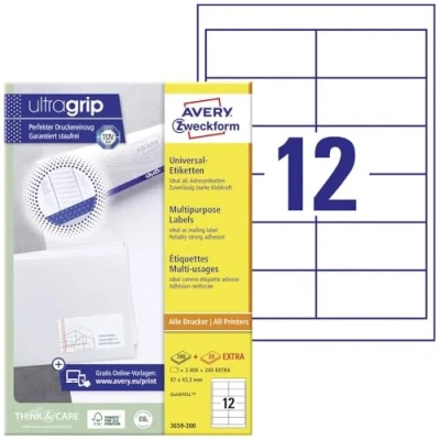 Afbeelding van Etiket Avery Zweckform 3659 200 97x42.3mm wit 2400stuks