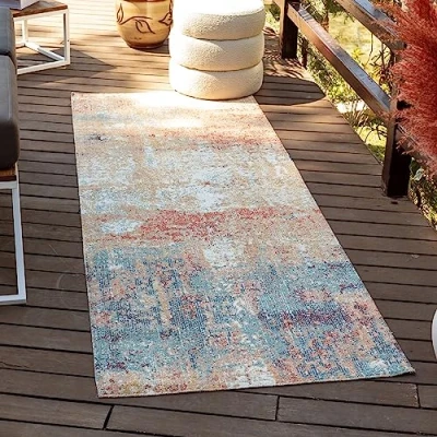 Afbeelding van SURYA Buitenkleed Balkon, Terras, Keuken Modern Abstract Tapijt SAMIRA Rood/Blauw 120x170 cm