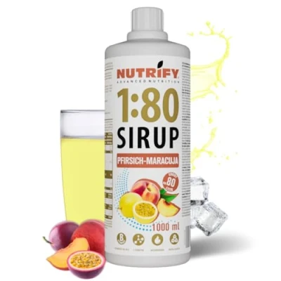 Afbeelding van NUTRIFY Vital Fitness Drink 1:80 siroop 1 L perzik maracuja, drankconcentraat met vitaminen en carnitine zonder suiker geeft 80 liter caloriearme sportdrank, 1000 ml