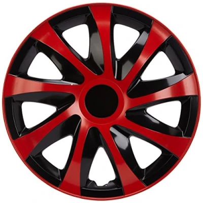 Afbeelding van Wieldoppen Set van 4 elegante zwart witte DRACO CS 14 &quot;rode ringen