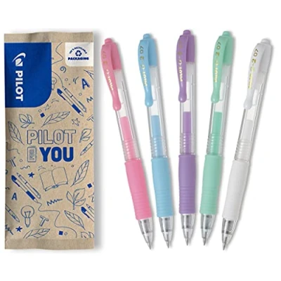 Afbeelding van PILOT PAK VAN 5 G2 0,7 GEL INKT ROLLER MEDIUM KLEURASSORTIMENT PASTEL ROZE, BLAUW, VIOLET, GROEN, WIT