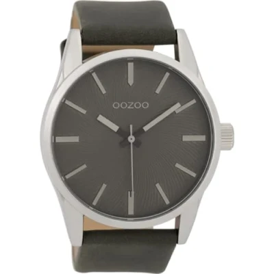 Afbeelding van OOZOO Timepieces Zilverkleurige horloge met donker grijze leren band C9628