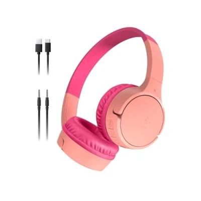 Image de Belkin SoundForm Mini Écouteurs avec micro sur oreille Bluetooth sans fil, filaire jack 3,5mm rose