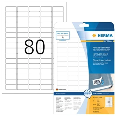 Afbeelding van Herma 10003 etiketten beweegbaar/afneembaar, 35,6 x 16,9 A4, 2000 stuks, wit