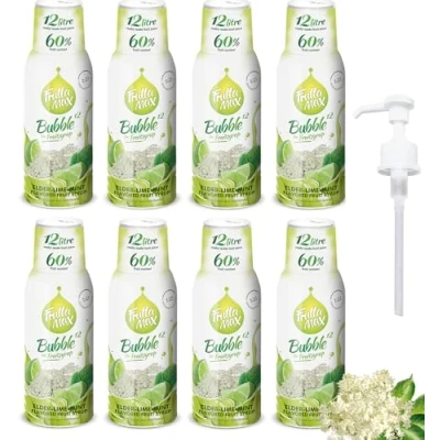 Image de 8 x FruttaMax Concentré de sirop fruits Moins sucre avec 60% convient pour machine à soda (8 500 ml) Fleur sureau citron chaux menthe)