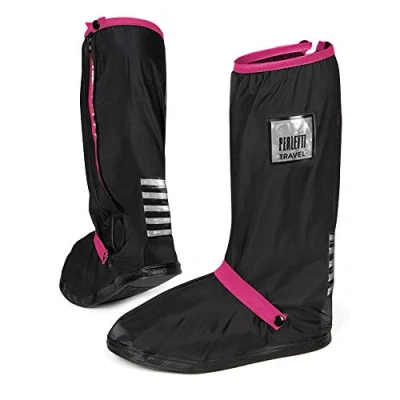 Afbeelding van Zwart met roze band hoge regenoverschoenen (Shoe Cover) van Perletti XS