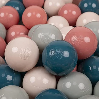 Afbeelding van KiddyMoon 100 ballen/7 cm, plastic gekleurde ballen voor kinderzwembad gemaakt in de EU, donkerturquoise/pastelbeige/grijs/zalm
