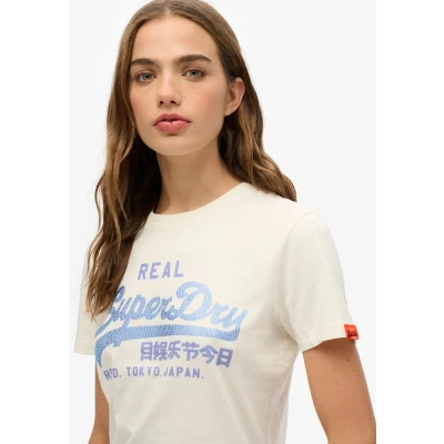 Afbeelding van Superdry Vintage LOGO Rhinestone Tshirt print, Dames, Maat: 42, Dusty white