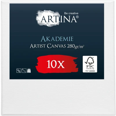 Afbeelding van Artina Akademie Set van 10 Schilderdoeken Canvas 15x15 cm Spieraam FSC® Hout Wit 100% Katoen 280 g/m131