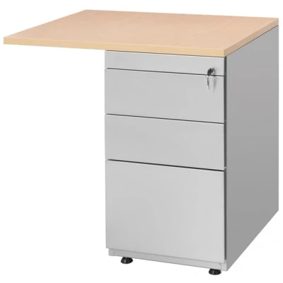 Afbeelding van Ladeblok met aanbouwstuk 80x60cm 3 laden kleur Zwart (RAL9005) topblad Beuken